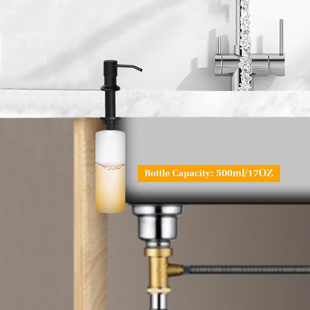 Soap Dispenser for Kitchen Sink, Built in Sink Soap Dispenser Lotion Dispenser with 17 OZ Bottle, Refill from The Top