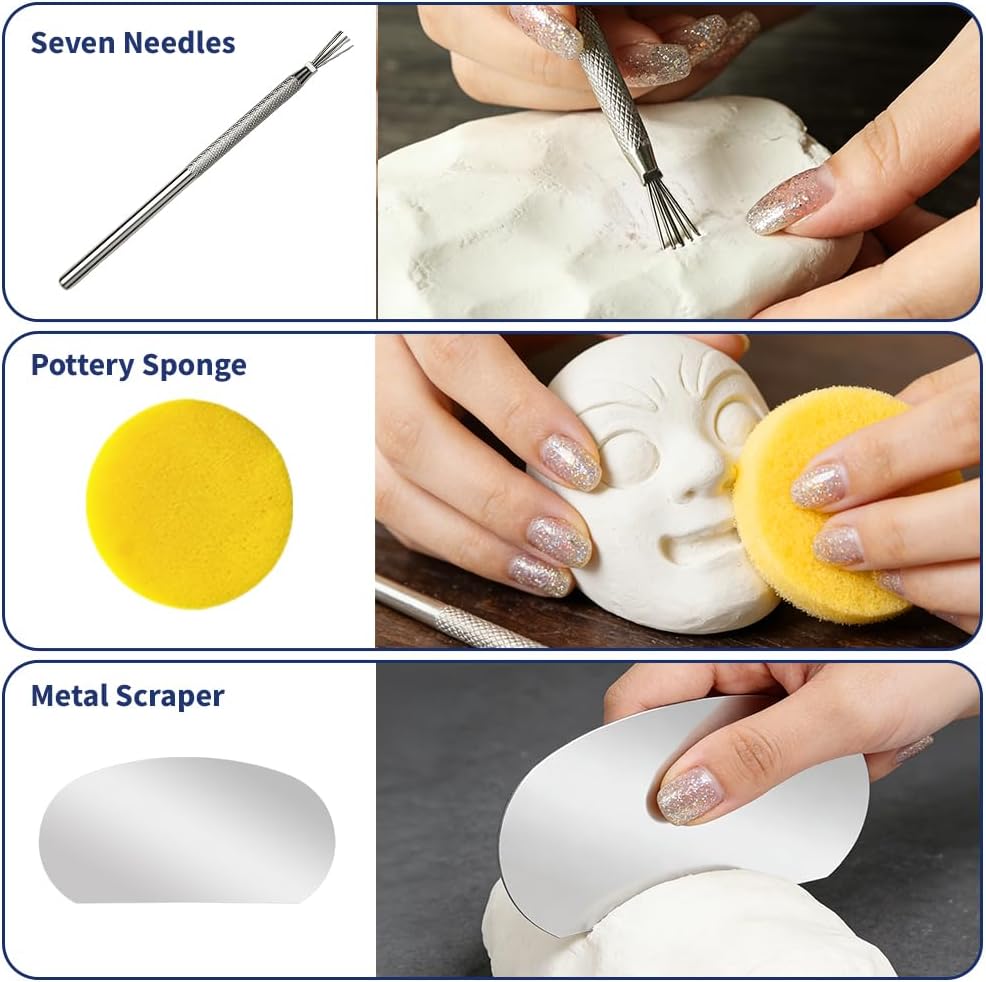 Air Dry Clay Glaze and Tools Kit, 100ml Gloss Clear Varnish with 29-Piece Clay Sculpting Set, Protective Top Coat for