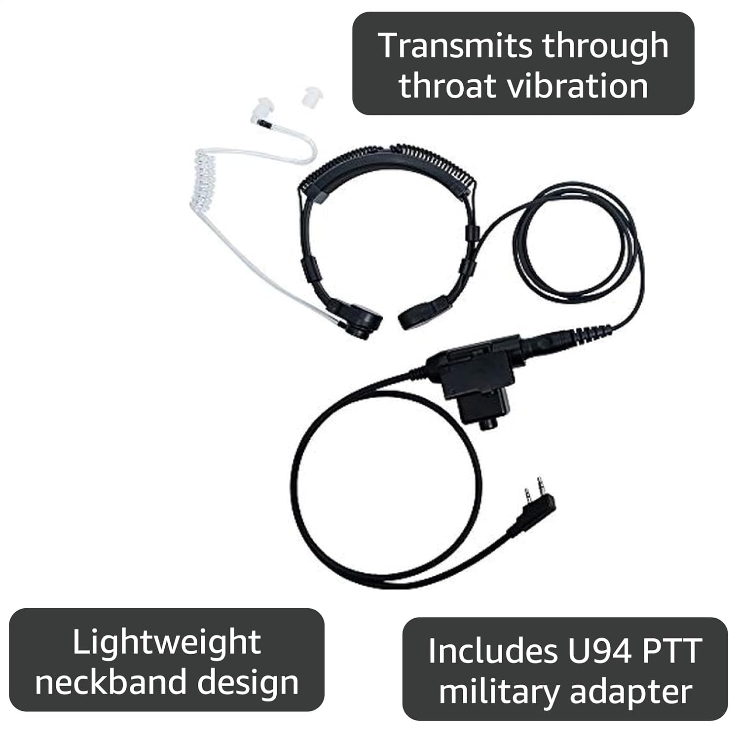 Tactical Throat Mic Headset Earpiece with U94 Tactical PTT Compatible for Baofeng UV-5R BF-888S BF-F8HP BF-F9 UV-82