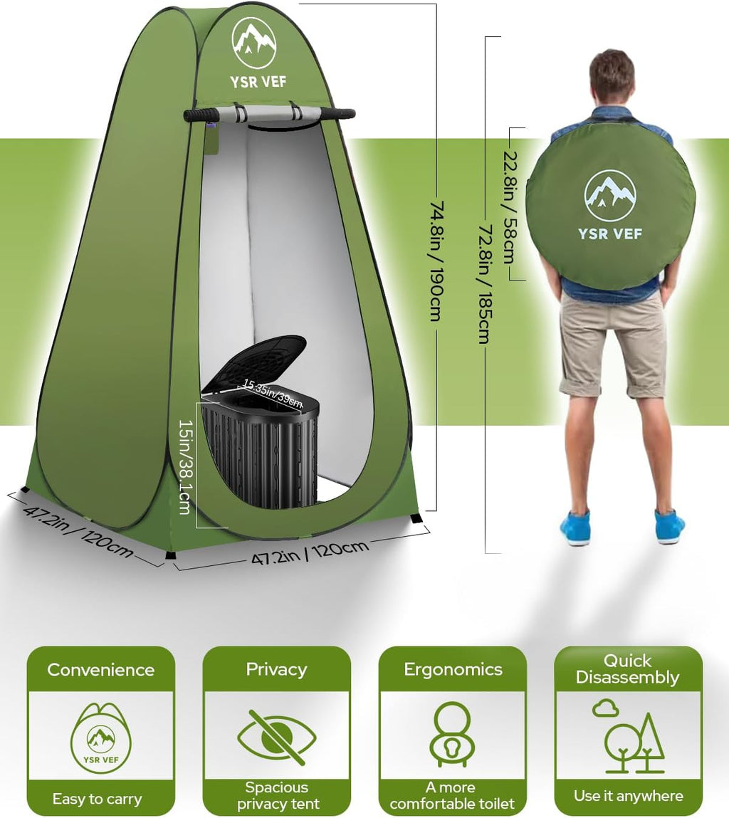 Camping Toilet with Pop-Up Privacy Tent and Liquid Waste Gel, Portable Toilet for Camping with Large Tent, Ergonomic