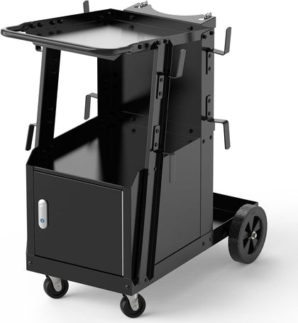 Welding Cart with Lockable Cabinet, Dual Cylinder Slots, 265 lb | Custom Steel-Plate Frame with Rust-Resistant Paint