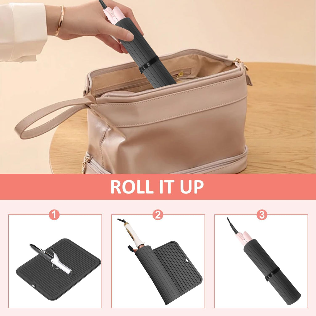Large Heat Resistant Silicone Mat for Hair Tools: Curling Iron, Flat Iron, Hair Straightener - Portable Hair Styling