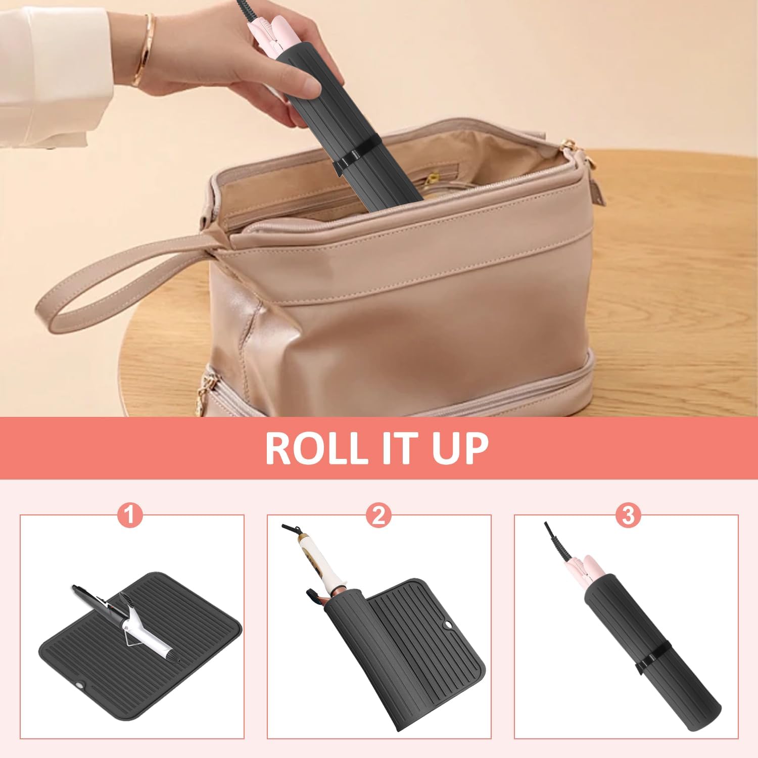 Large Heat Resistant Silicone Mat for Hair Tools: Curling Iron, Flat Iron, Hair Straightener - Portable Hair Styling