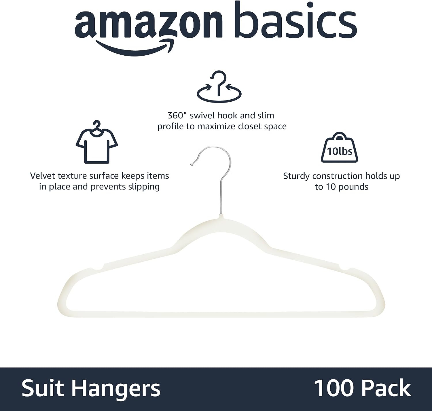 Slim Velvet Non-Slip Space Saving Suit Clothes Hangers for Closet Organization, Ivory/Beige, 100-Pack