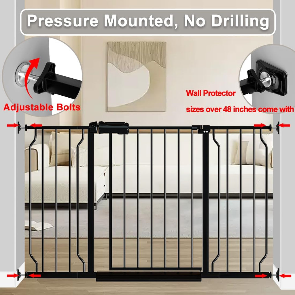 Extra Wide Baby Gate Black 57.5-62 Inch Wide, Walk Through Pressure Mounted No Drill for Doorways, Long and Large