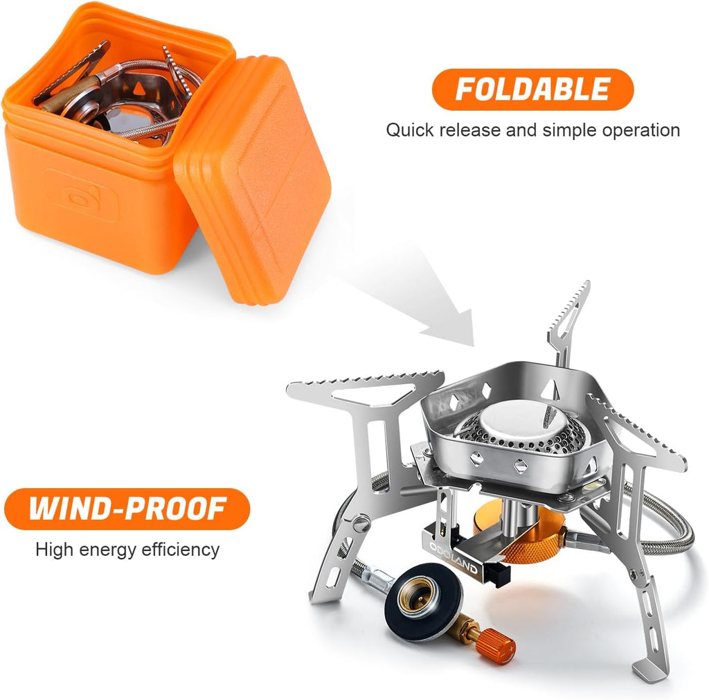 3500W/6800W Windproof Camp Stove Camping Gas Stove with Fuel Canister Adapter, Piezo Ignition, Carry Case, Portable
