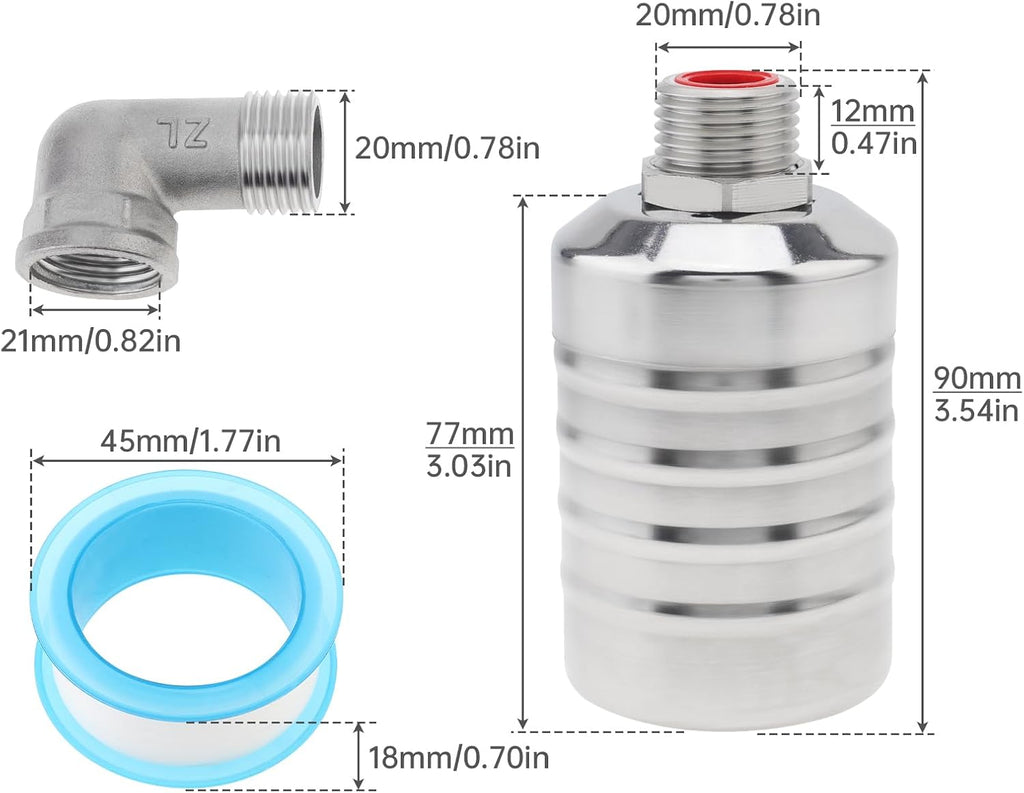Float Valve 1/2inch to 3/4inch NPT Auto Shut Off Water Level Control Valve
