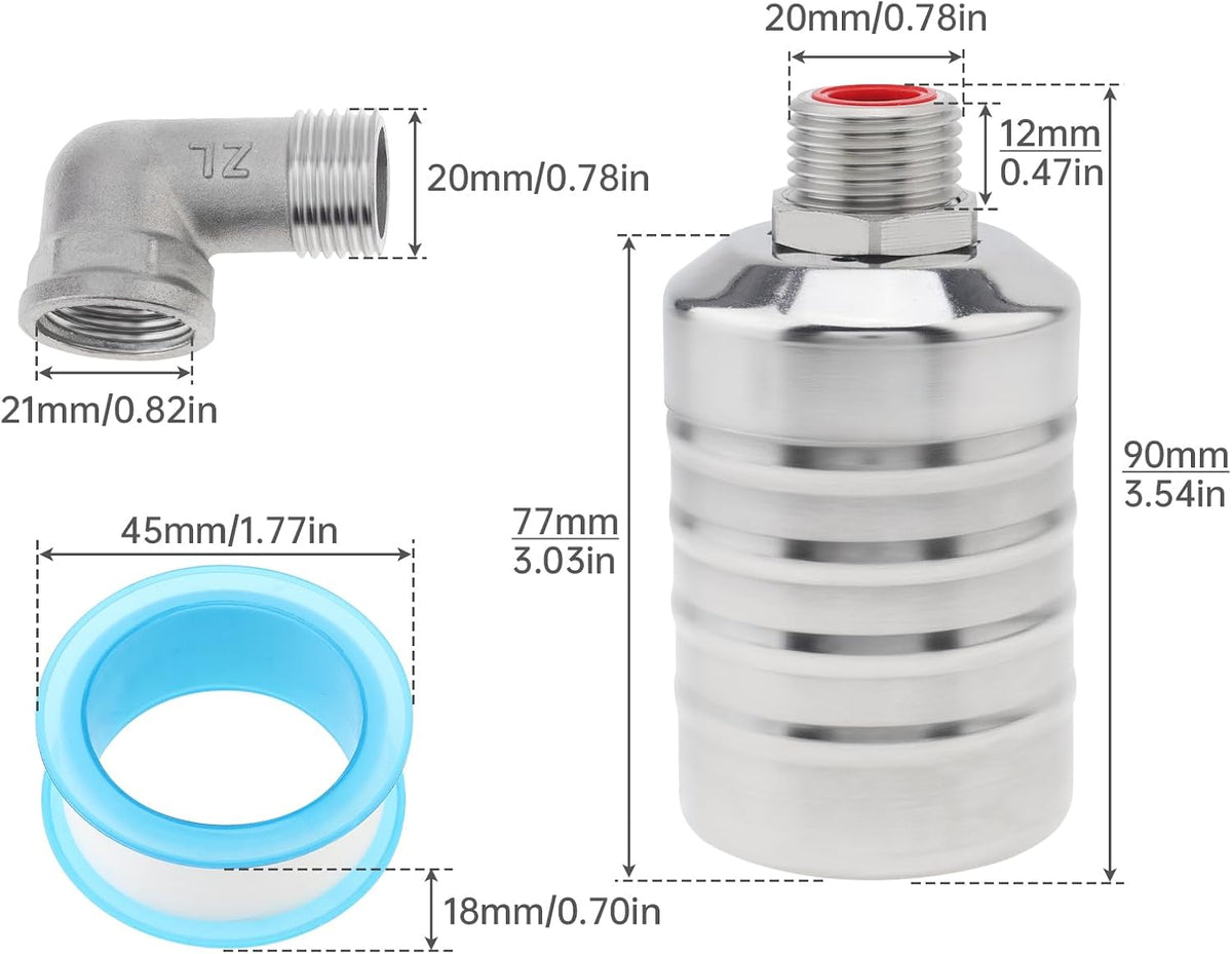 Float Valve 1/2inch to 3/4inch NPT Auto Shut Off Water Level Control Valve
