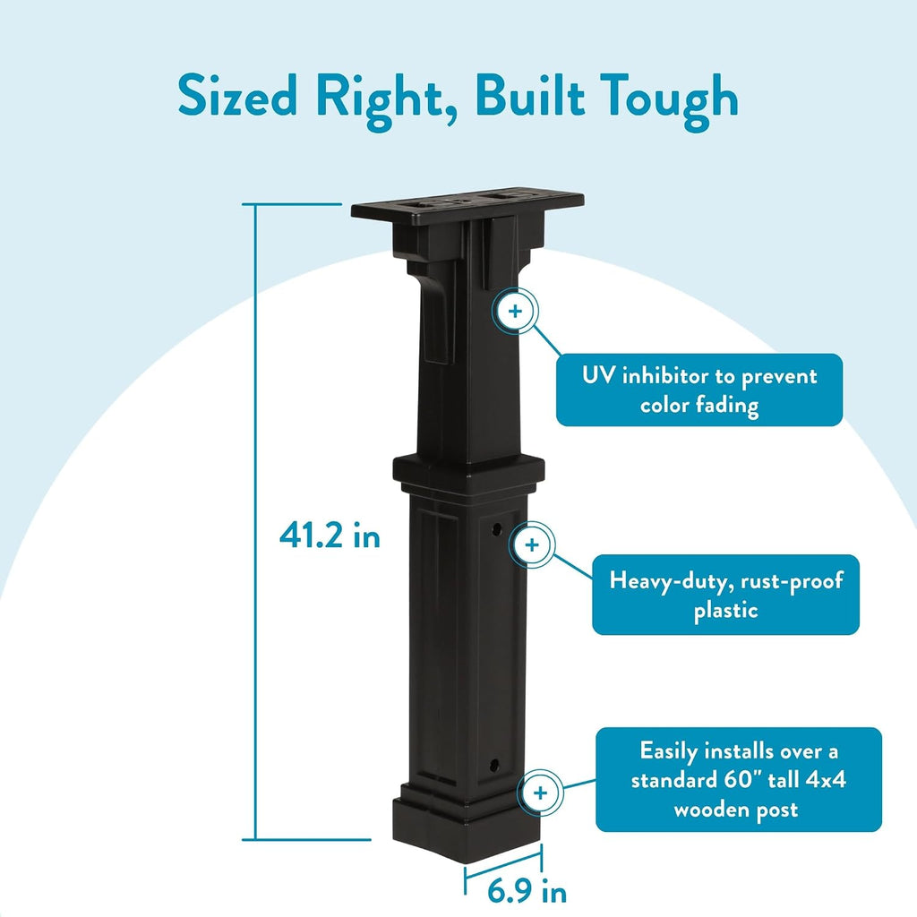 Grand Haven Plastic Mailbox Post, Compatibility Code A, B, C, D, GHP00BAM, Black | Heavy-duty post with