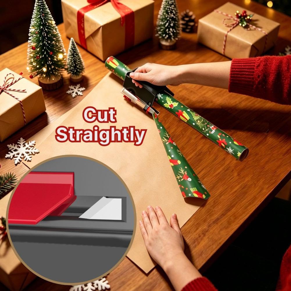 Wrapping Paper Cutter & Tape Dispenser Dual Use,Gift Wrap Cutter Tool