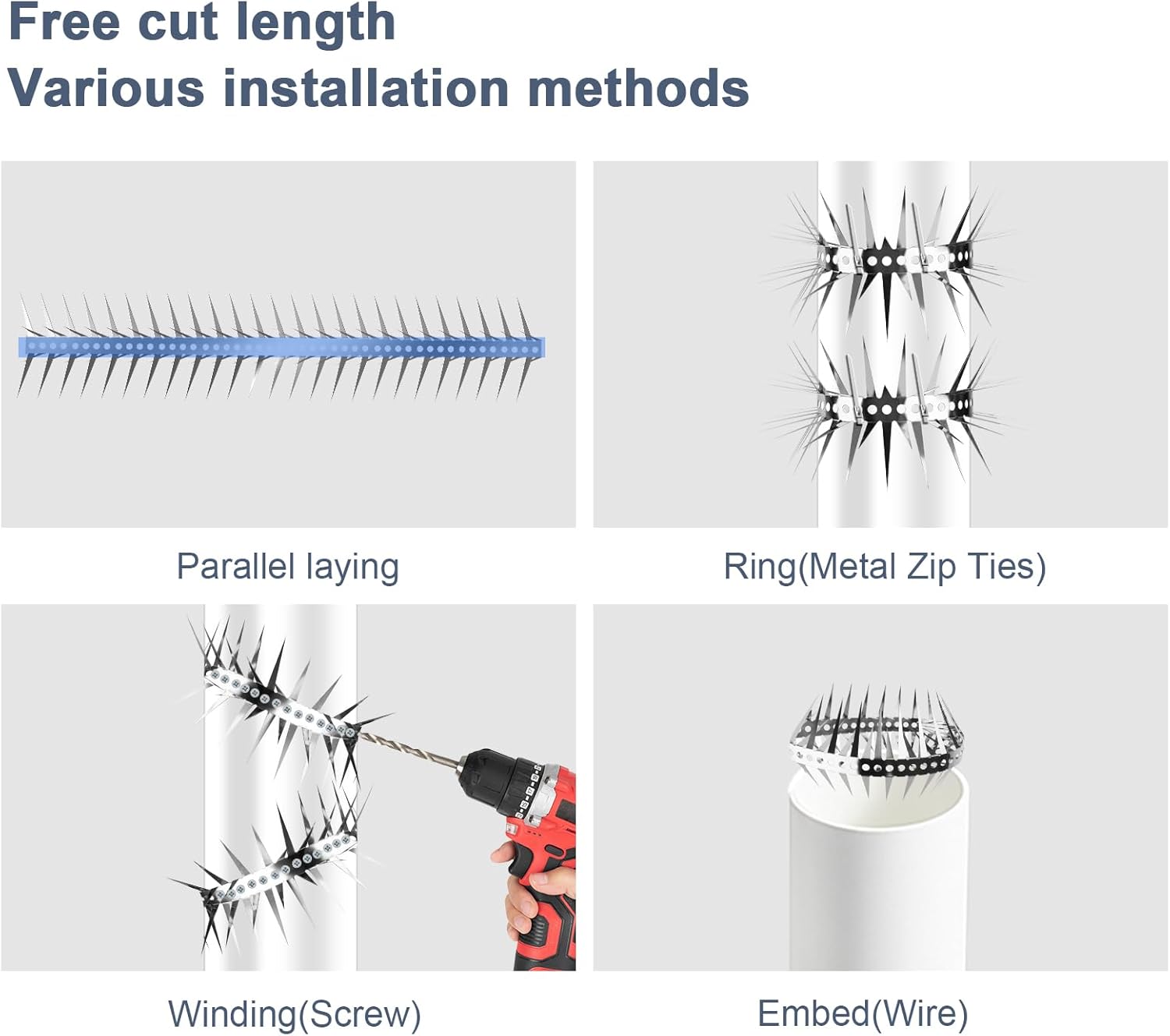 Bird Spikes 3.2 FT Anti Climb Spikes Stainless Steel Bird Squirrel Deterrent | Acts as squirrel baffles for bird