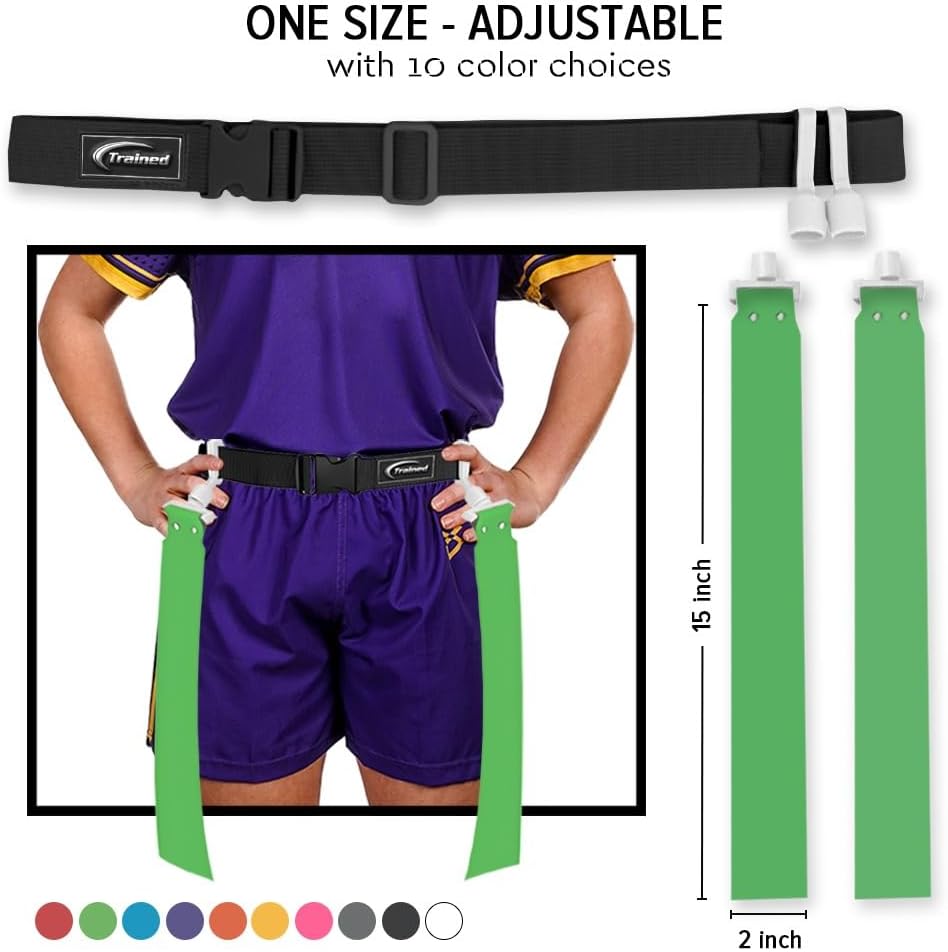 Adjustable Flag Football Belt Set, One Size Fits All | Pop-release flags for fast, fair calls; durable woven material