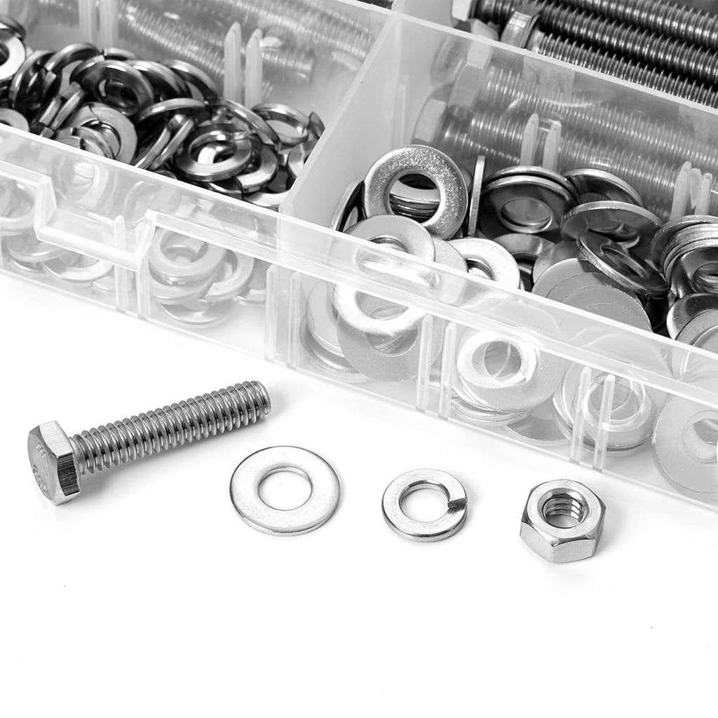 1/4-20 Hex Bolts Assortment Kit, with Hex Nuts, Flat & Lock Washers Set