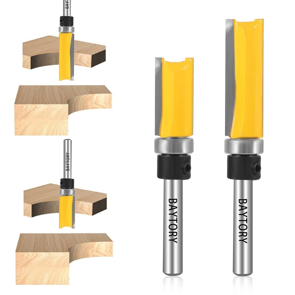 Professional Pattern Flush Trim Router Bit Set with 1/4 inch Shank | 4Pcs 1/2" Cutting Diameter Carbide Bits with Top
