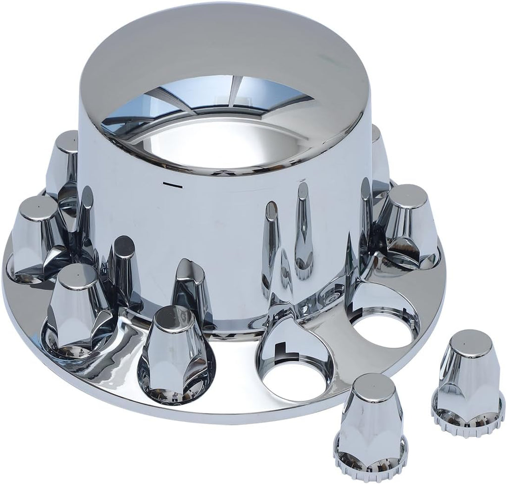 Chromed ABS Plastic Hubcaps Front and Rear Wheel Axle Cover Set with 33mm Thread-On Lug Nut Covers for Semi Trucks