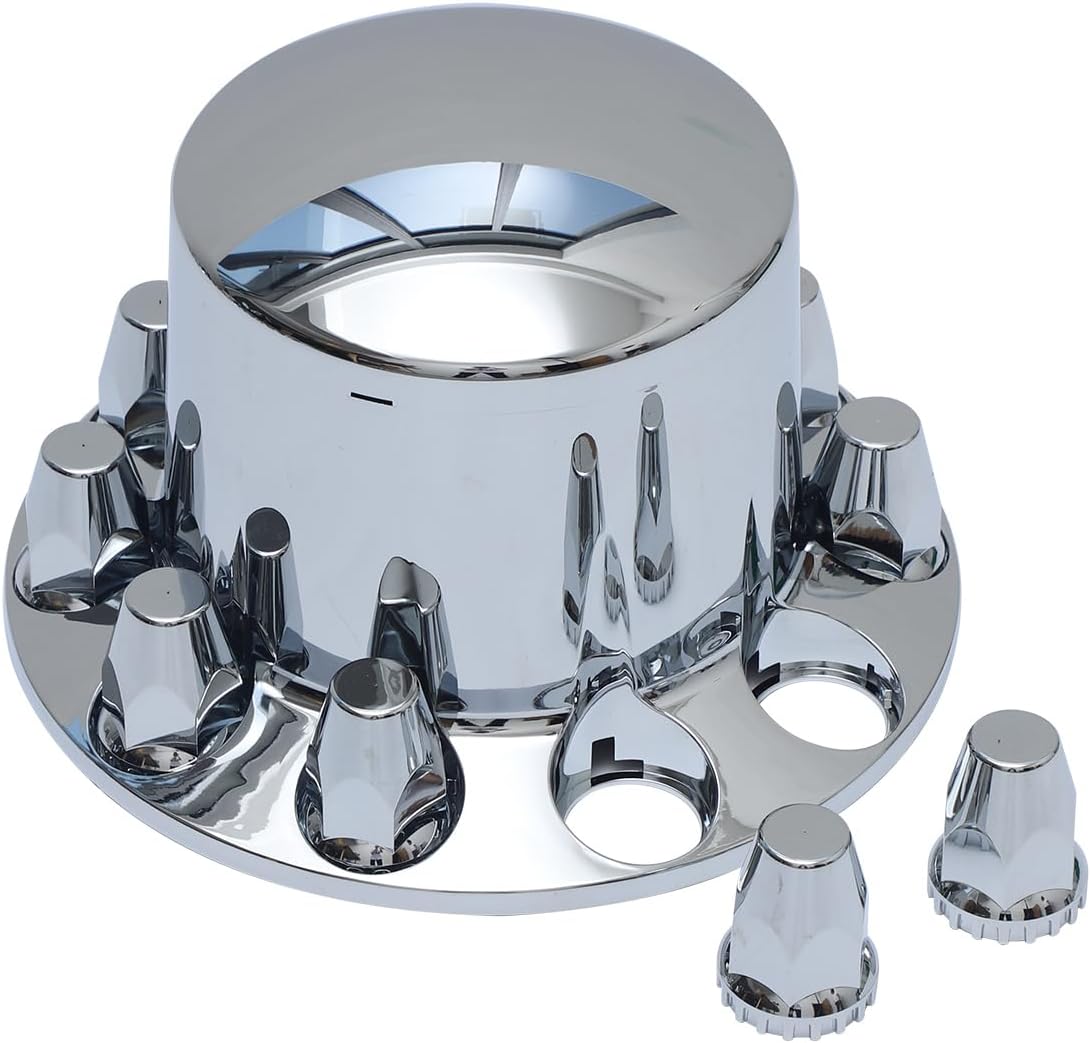 Chromed ABS Plastic Hubcaps Front and Rear Wheel Axle Cover Set with 33mm Thread-On Lug Nut Covers for Semi Trucks