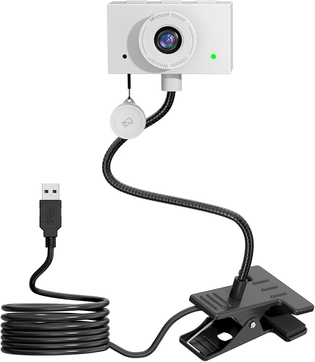 Webcam for PC, HD 1080P 30fps Laptop Camera USB with Adjustable Gooseneck, Full-Body View for Presentation Desktop