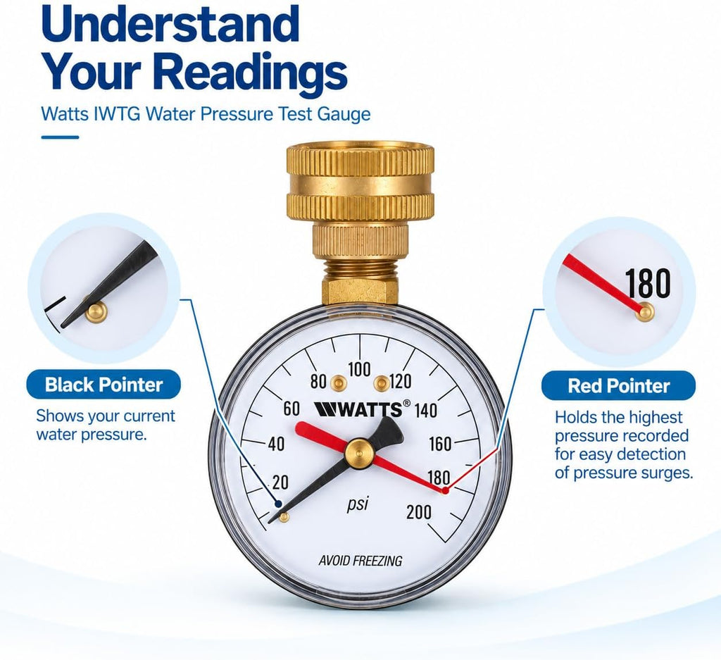Watts Water Pressure Test Gauge 3/4" HT Hose Connection 0-200 psi