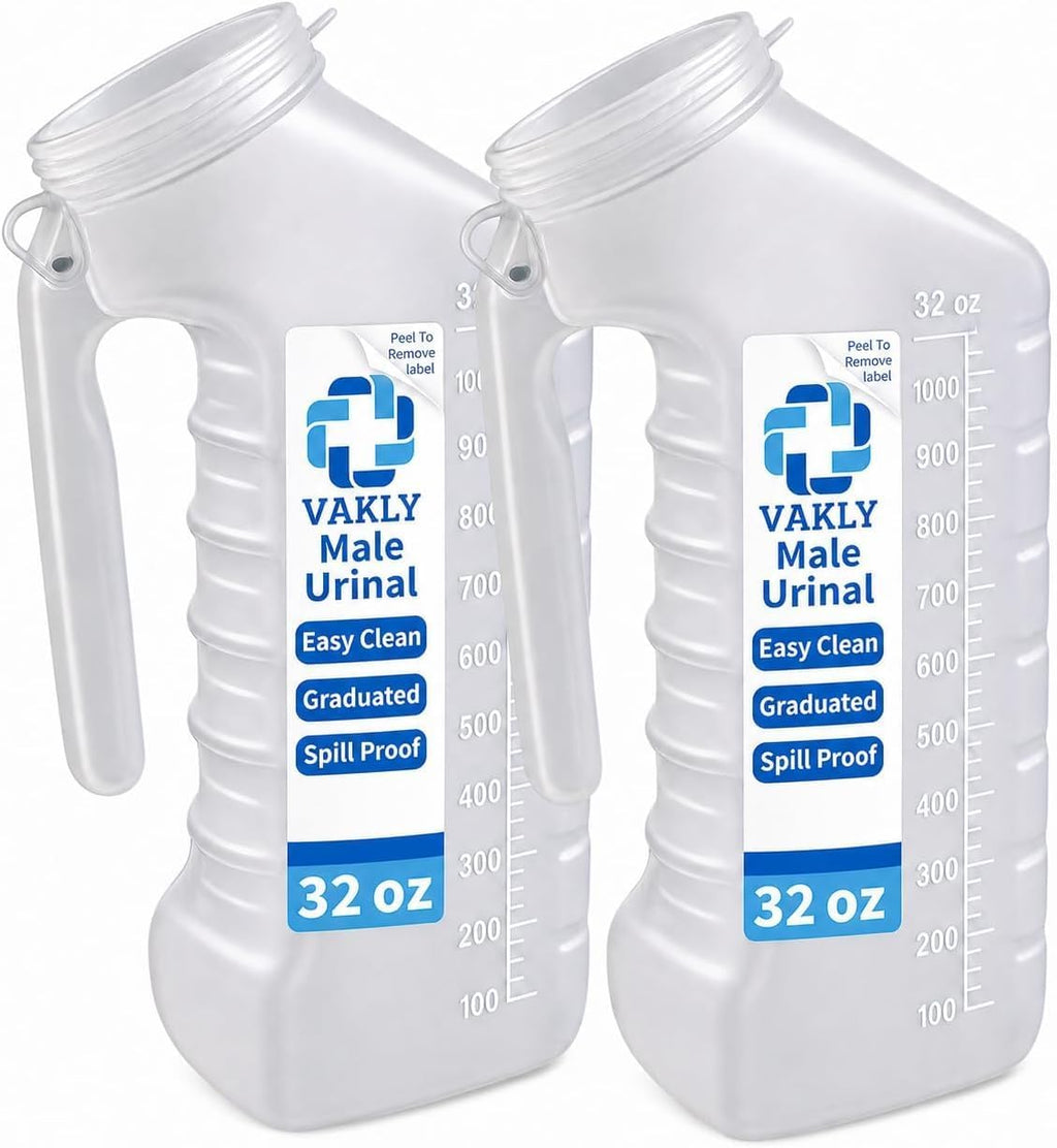 Male Urinal Bottle with Cover & Handle, Portable Urine Container 2 PK