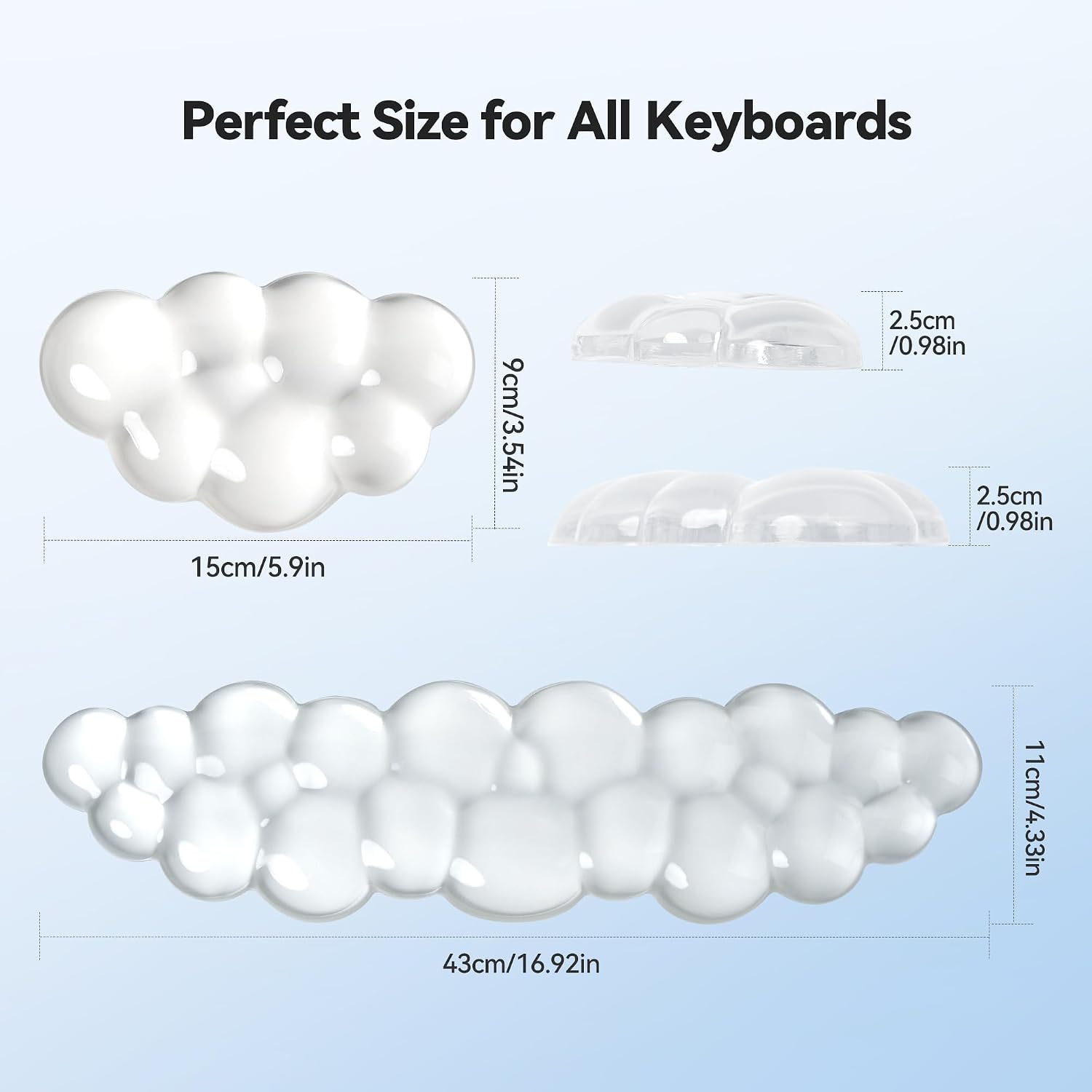 Gel Cloud Wrist Rest Set, Cloud Wrist Rest with Non-Slip Base, Clear Wrist Pad for Keyboard with Mouse Wrist Rest for