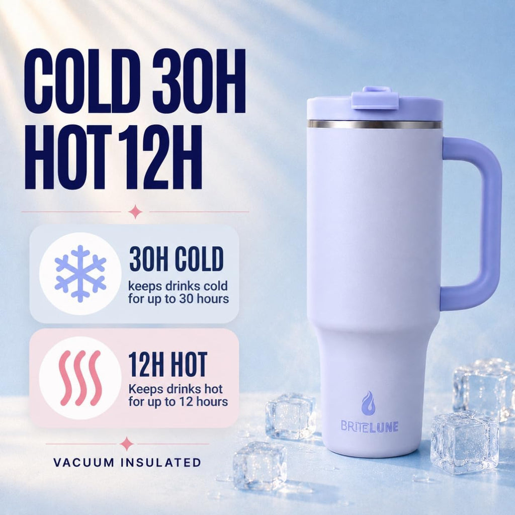 Travel 40oz Tumbler with Handle & Straw, 100% Leakproof, Triple-Insulated, Keeps Drinks Cold 30H/ Hot 12H, Stainless
