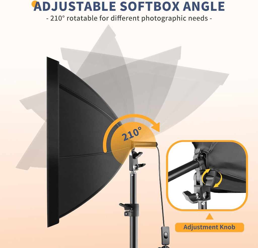 Softbox Photography Lighting Kit, 20'' x 20'' Professional Softbox Lighting Kit with 85W 3000-7500K LED Bulbs, Studio