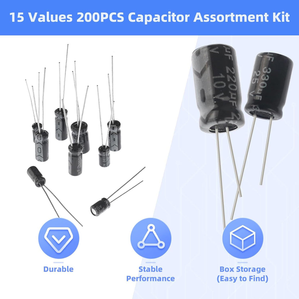 15 Values 200pcs Electrolytic Capacitor Assortment Kit