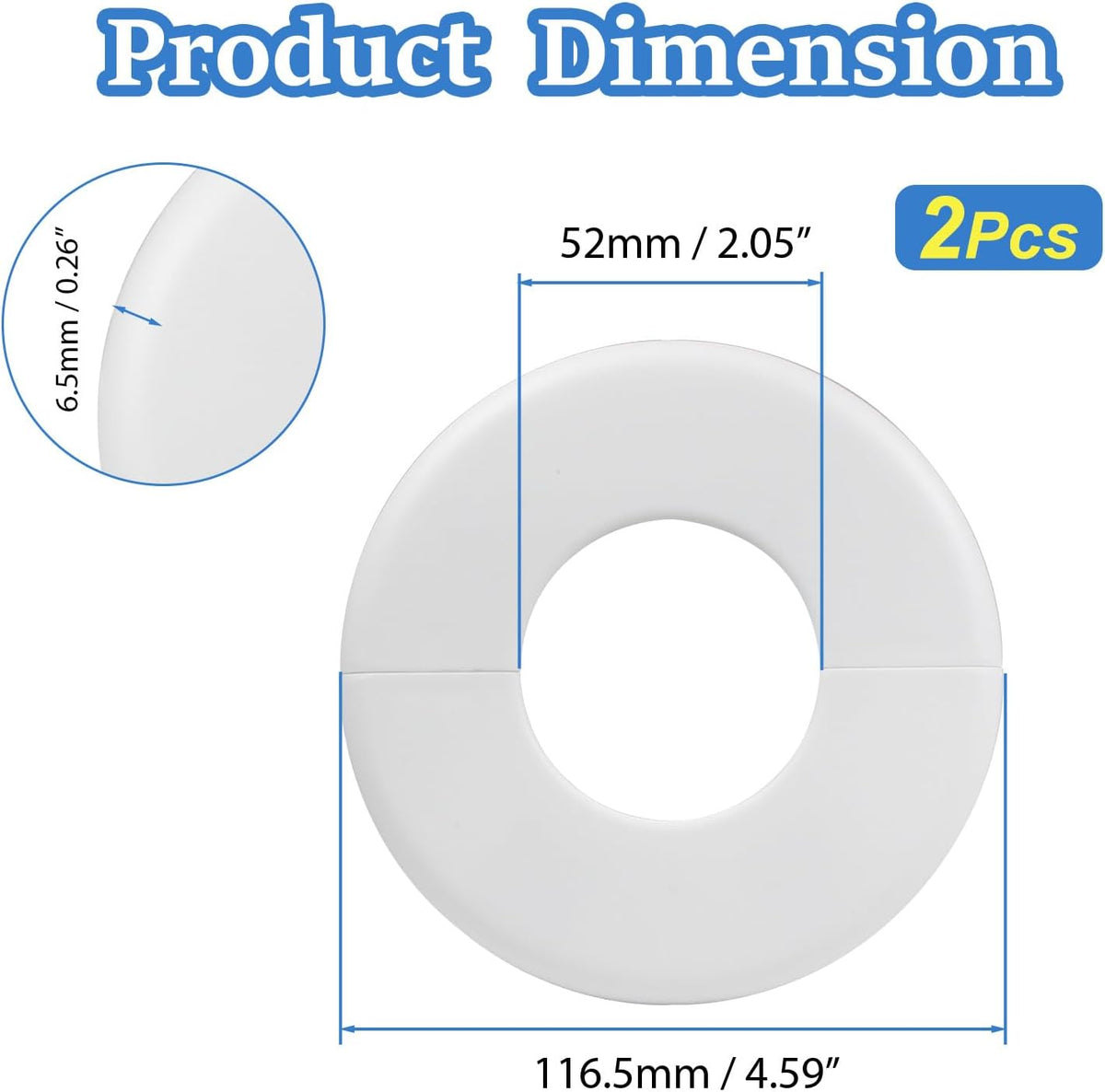 2Pcs Self-Adhesive Split Flange for 2" Pipe, ABS Round Escutcheon Plate