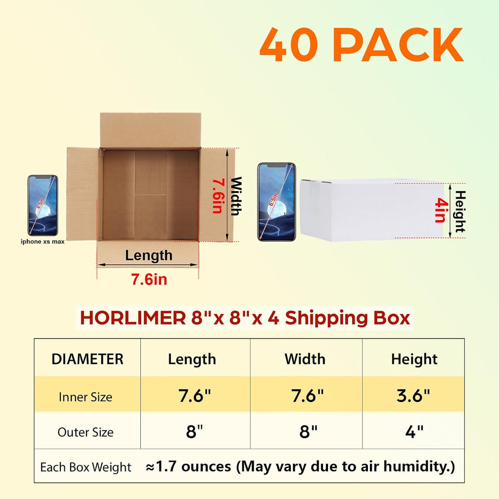 40 Pack 8x8x4 Shipping Boxes, White Corrugated Cardboard Box for Mailing, Packaging, Small Business