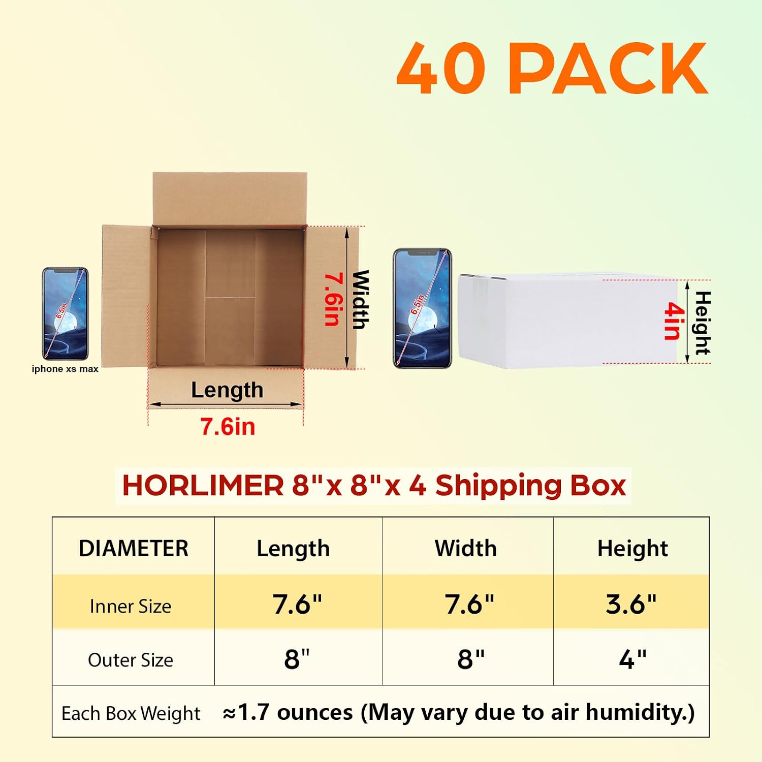 40 Pack 8x8x4 Shipping Boxes, White Corrugated Cardboard Box for Mailing, Packaging, Small Business