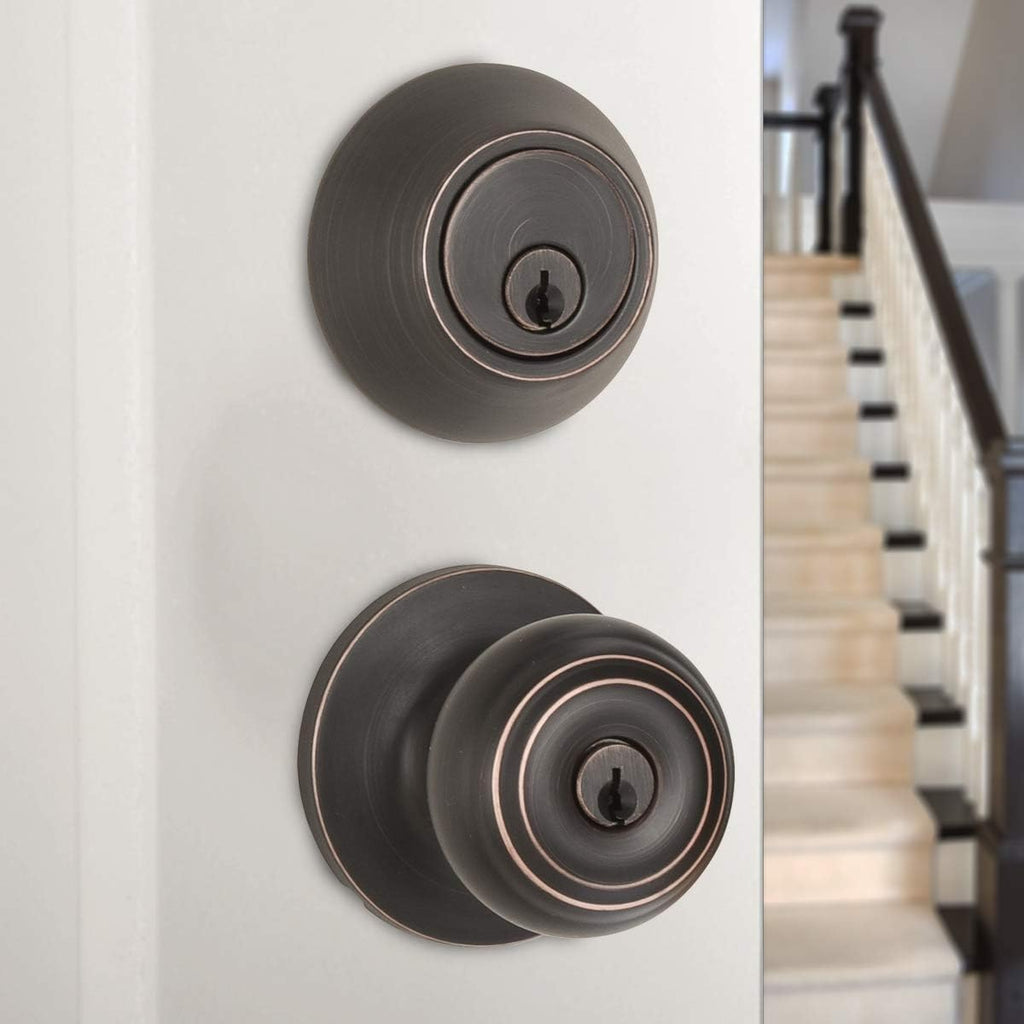 Keyed Alike Exterior Knob with Key Lock and Deadbolt, Classic, Oil Rubbed Bronze, Set of 2