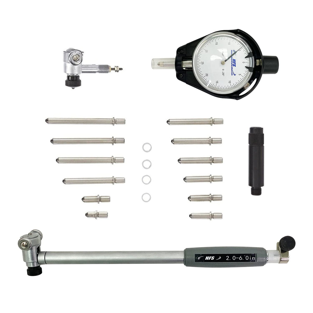 HFS Dial Bore Gauge Set, 2-6 in Range, 0.0005 in Graduation, 6 in Depth