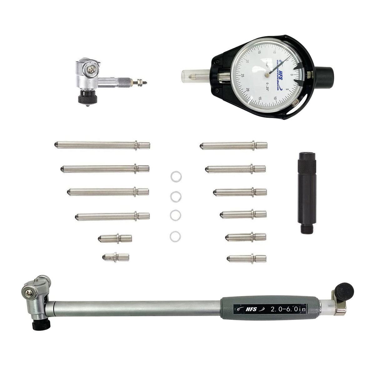 HFS Dial Bore Gauge Set, 2-6 in Range, 0.0005 in Graduation, 6 in Depth