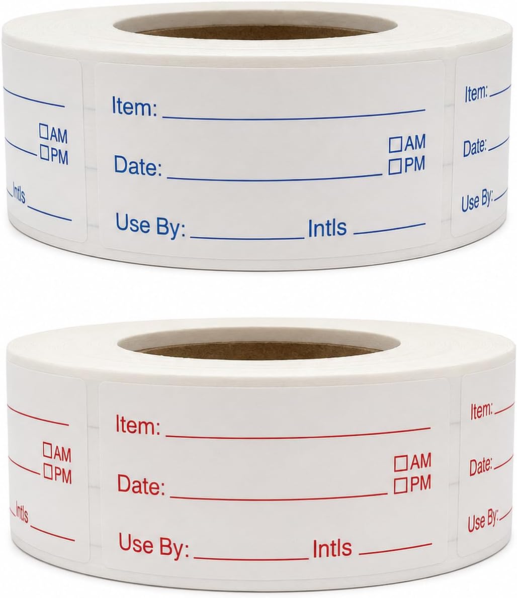 1 x 2 Inch Removable Food Labels, Date Label Stickers for Kitchen, 2 Rolls 1000 Pieces Freezer Labels for Food