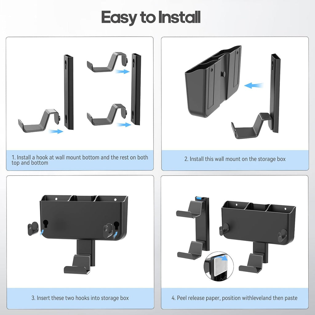Controller & Headset & Remote Holder Wall Mount with No Drill, 2 Packs Gaming 4 Controllers Hanger Hook Mount for