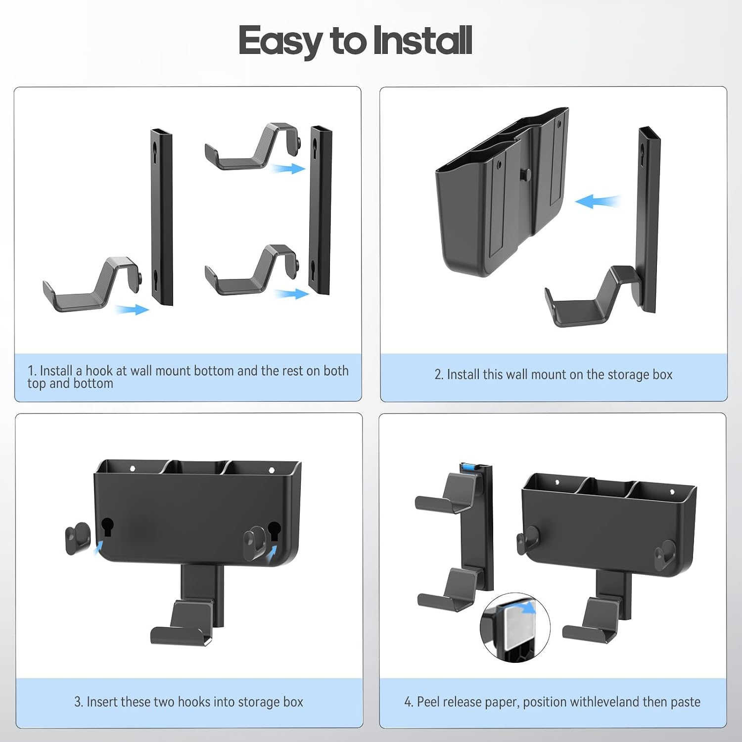 Controller & Headset & Remote Holder Wall Mount with No Drill, 2 Packs Gaming 4 Controllers Hanger Hook Mount for