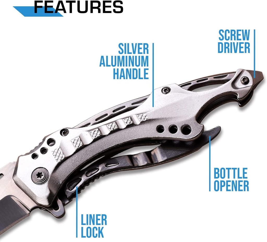 Folding Knife, 3.75-Inch Half-Serrated Blade, Titanium Coating, Glass Breaker, Pocket Clip