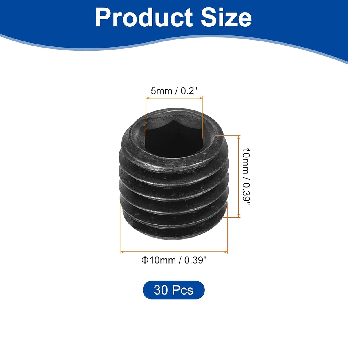 uxcell Socket Set Screws,30Pcs M10x10mm Carbon Steel Hex Socket Grub Screws