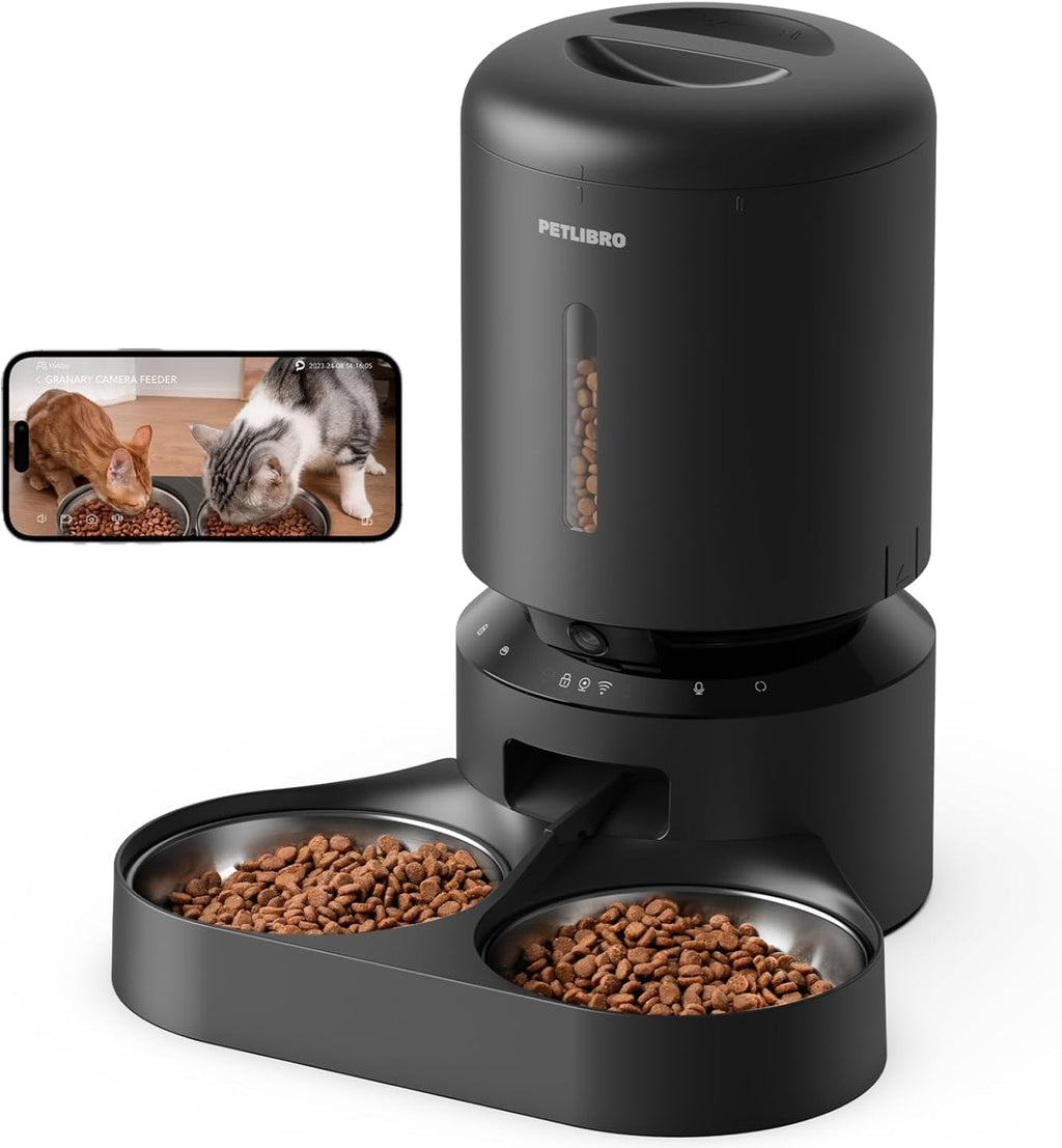 Automatic Cat Feeder with Camera for Two Cats, 1080P HD Video with Night Vision, 5G WiFi Pet Feeder with 2-Way Audio