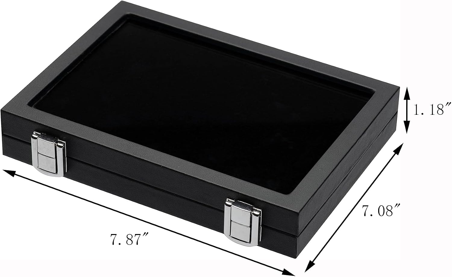 Jewelry Display Case Tempered Glass Top Lid Black Leatherette,Gemstone Display Case Jewelry Storage Box with Metal