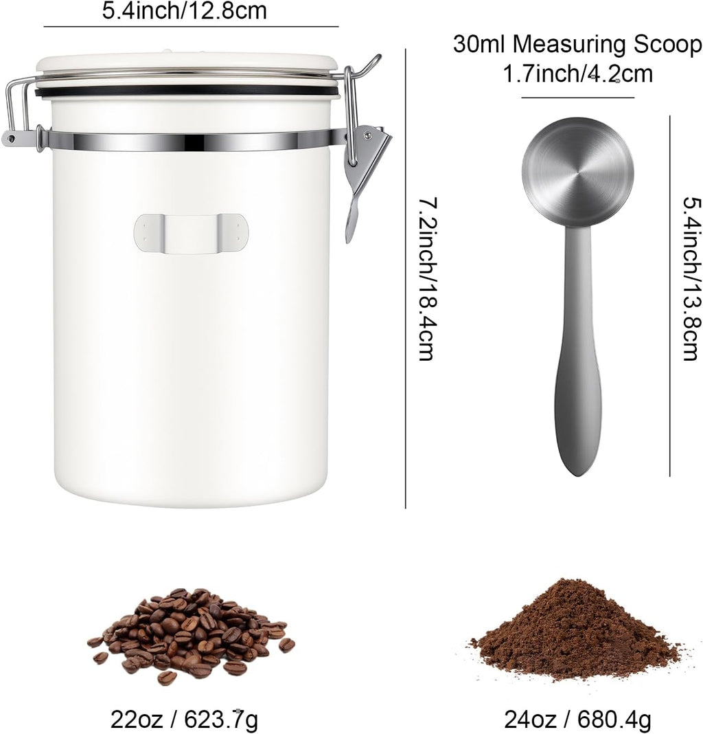 22OZ Airtight Stainless Steel Coffee Canister with Date Tracker | With Measuring Scoop, Food Grade Safe, For Coffee