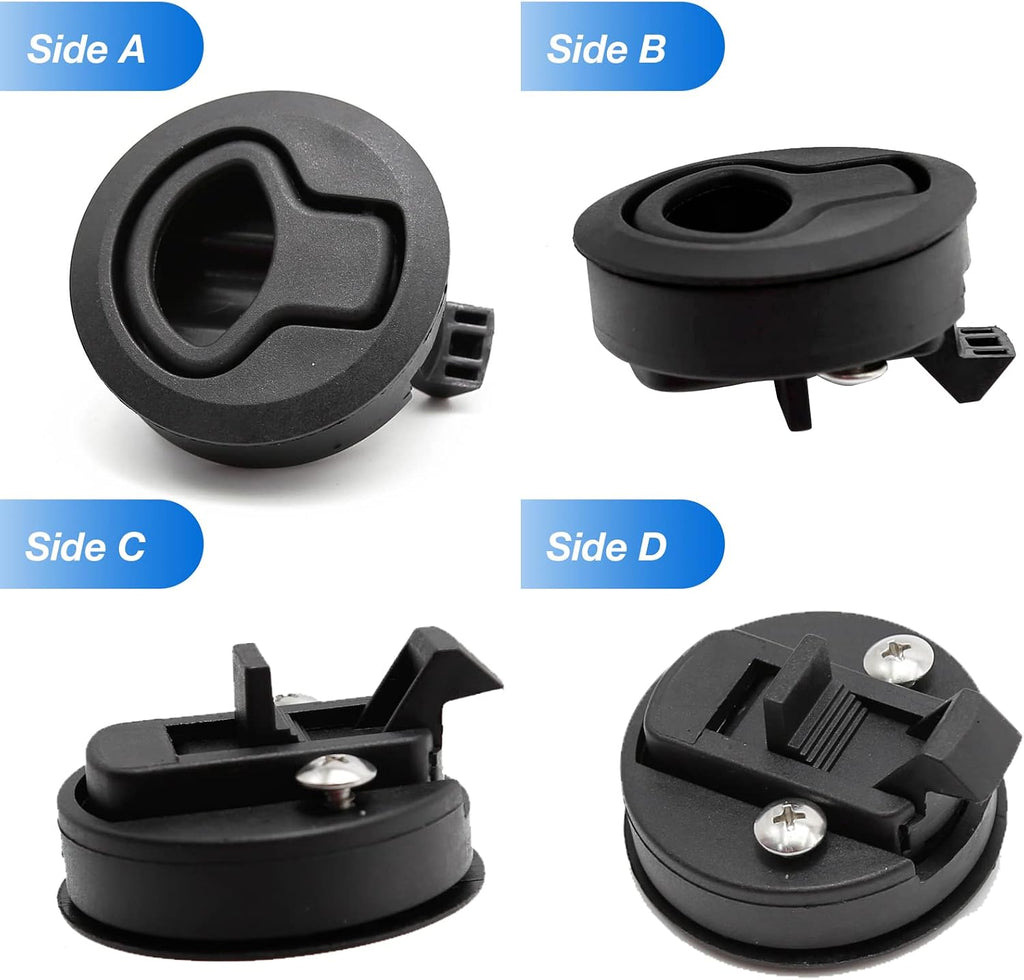 MDEOOSKY 4PCS Boat Latches, 2" Slam Latch Hatch Round Pull Marine, Boat Flush Pull Hatch, Latch Locking for Boat, Handle Round Deck Hatch, Black
