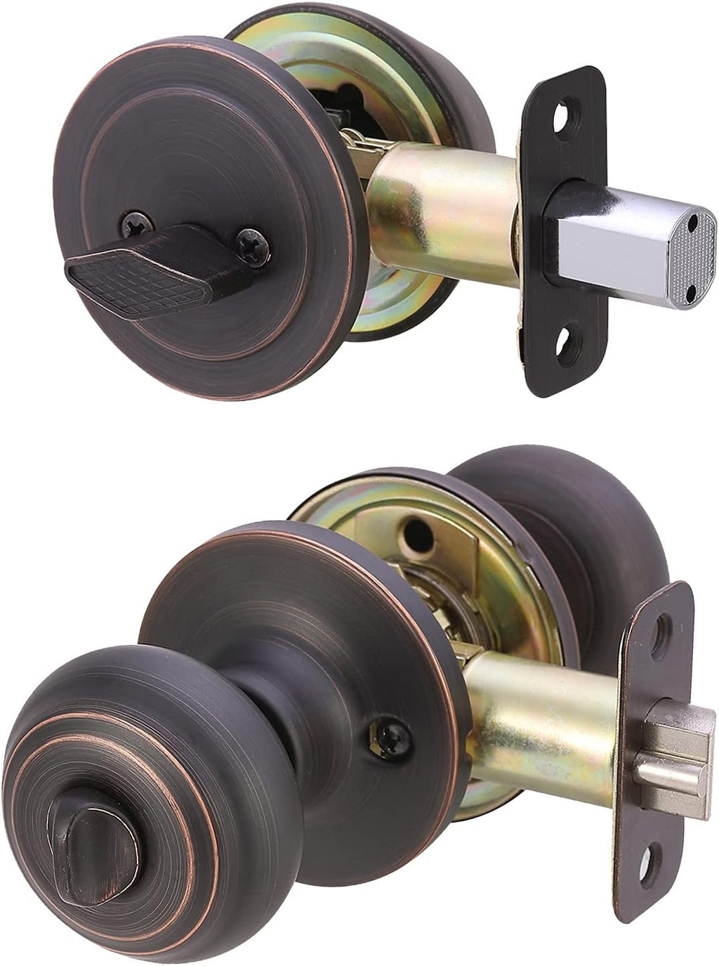 Keyed Alike Exterior Knob with Key Lock and Deadbolt, Classic, Oil Rubbed Bronze, Set of 2