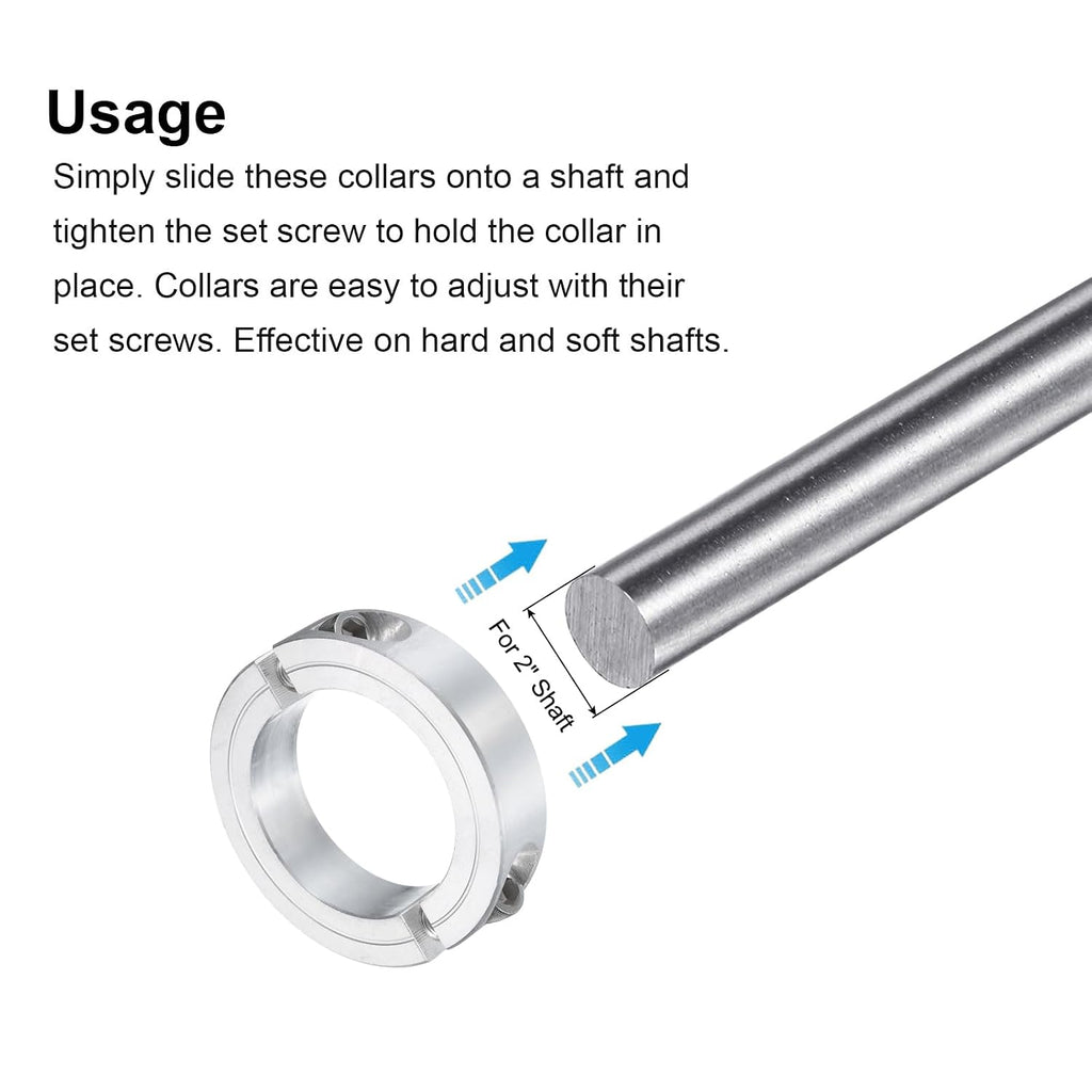 uxcell Double Split Clamp-On Shaft Collar 2" Bore, Aluminum Alloy