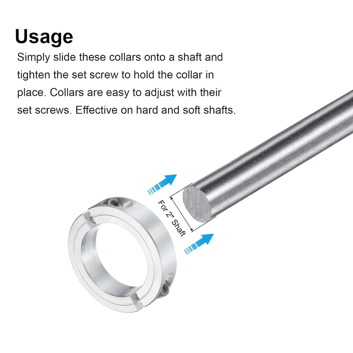 uxcell Double Split Clamp-On Shaft Collar 2" Bore, Aluminum Alloy
