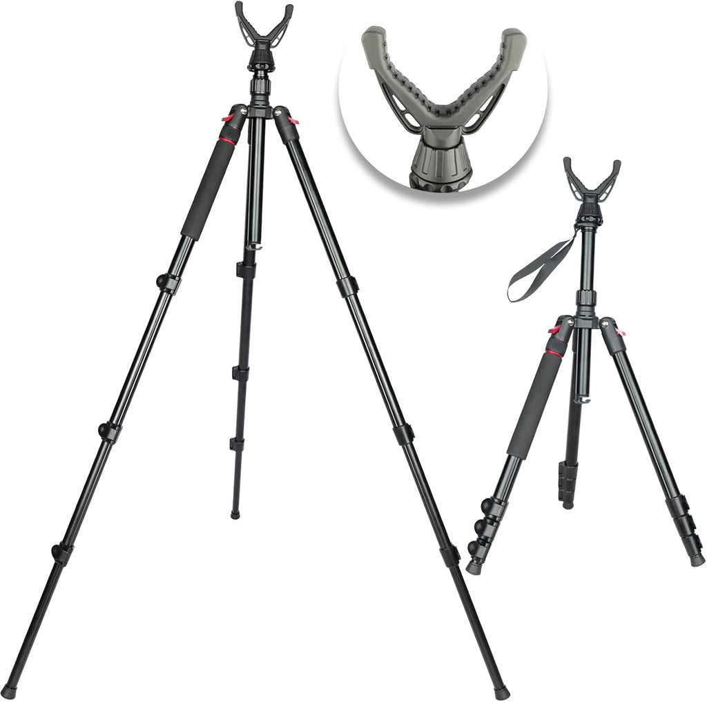 Adjustable Shooting Tripod for Rifles Shooting Stick Level-Lock 3-in-1 Tripod Monopod Bipod, 22.8″-61″ Height