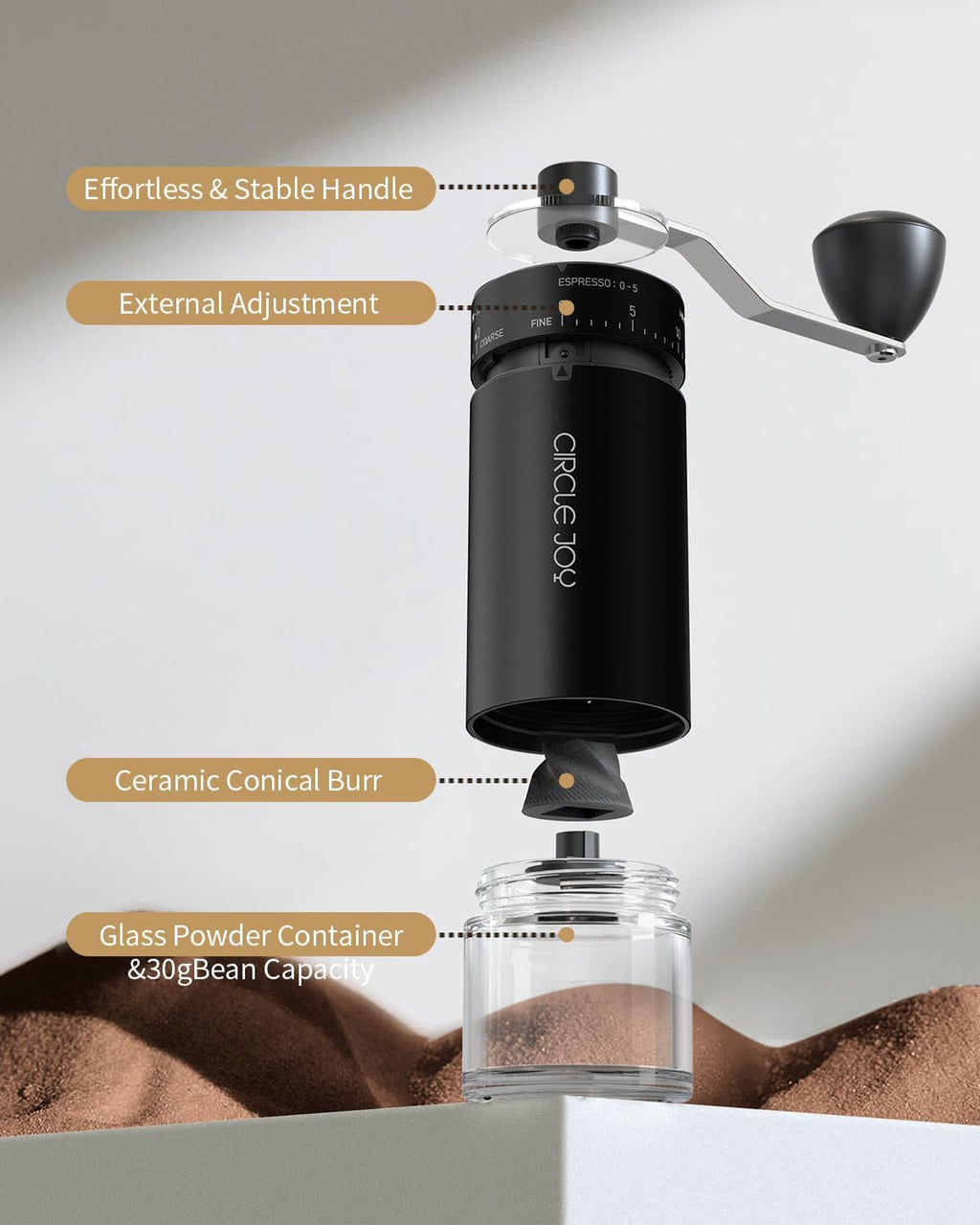 Mini Manual Coffee Grinder with 40 External Adjustable Settings and Ceramic Conical Burr, Portable Stainless Steel