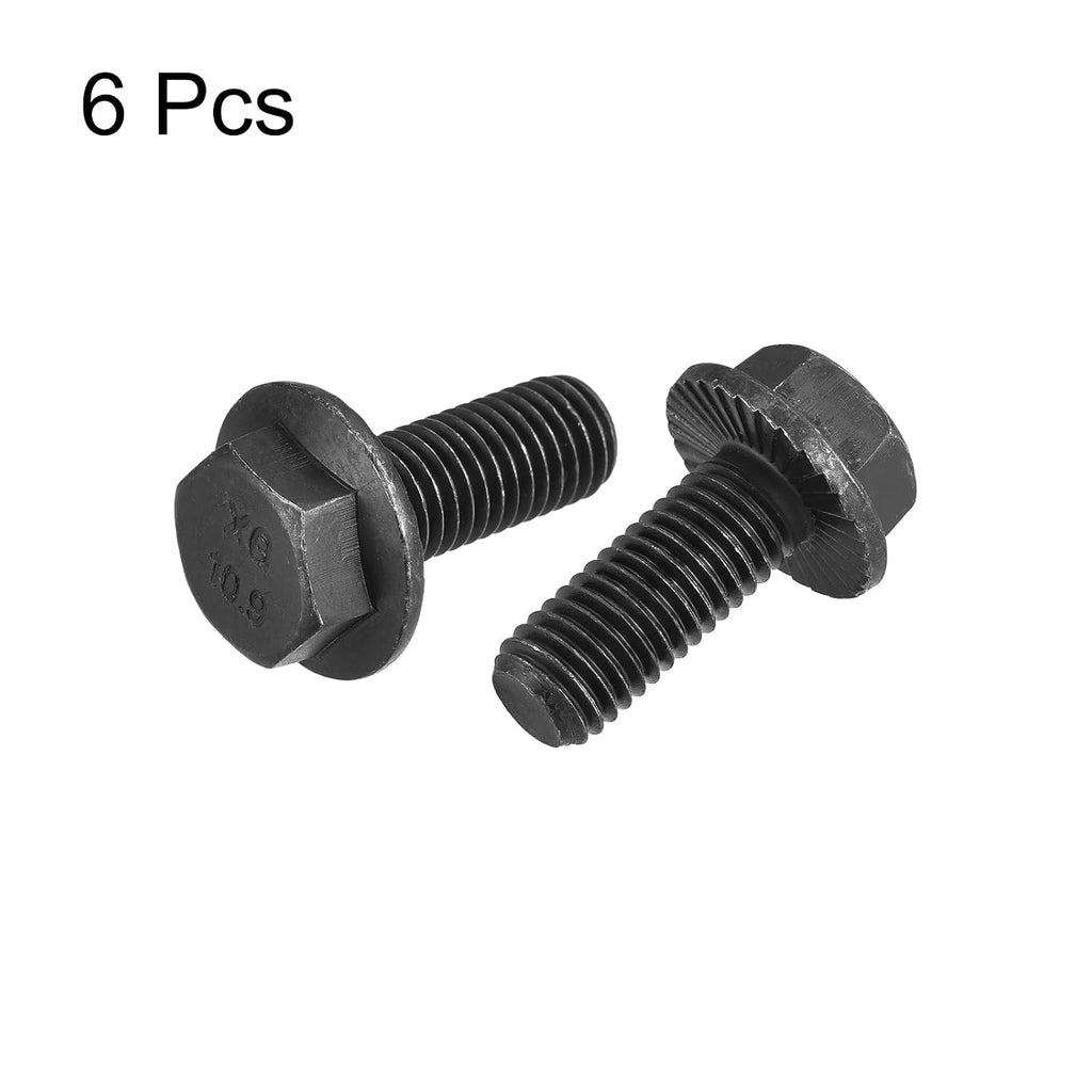 uxcell M12-1.75x30mm Hex Serrated Flange Bolts 10.9 Grade Carbon Steel Screws 6pcs