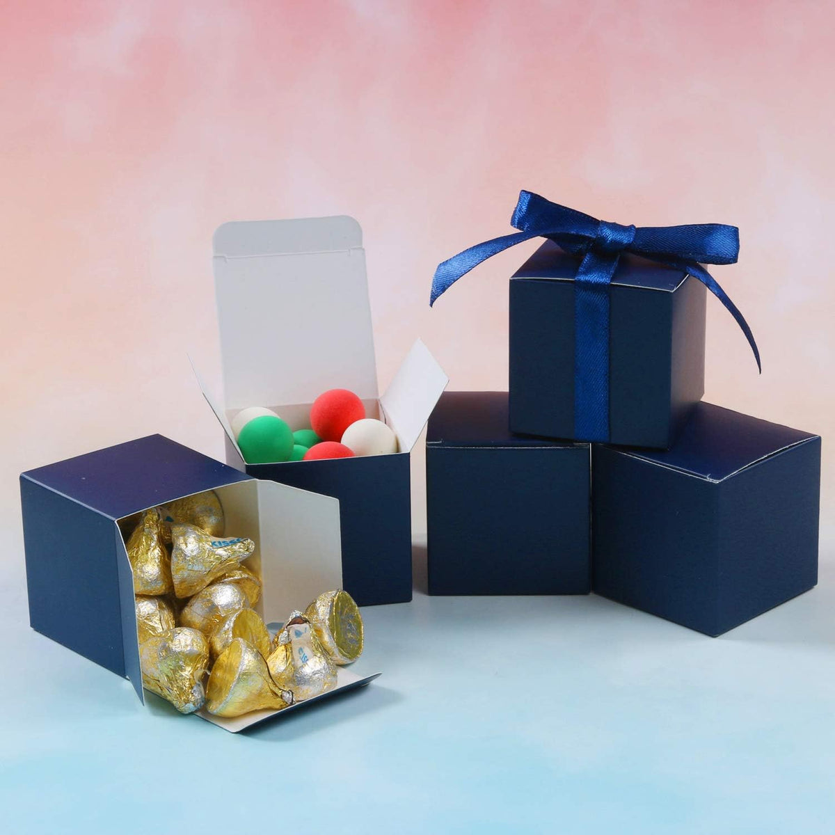 100pcs Small Gift Boxes, 2x2x2 in Paper Gift Boxes with Ribbons