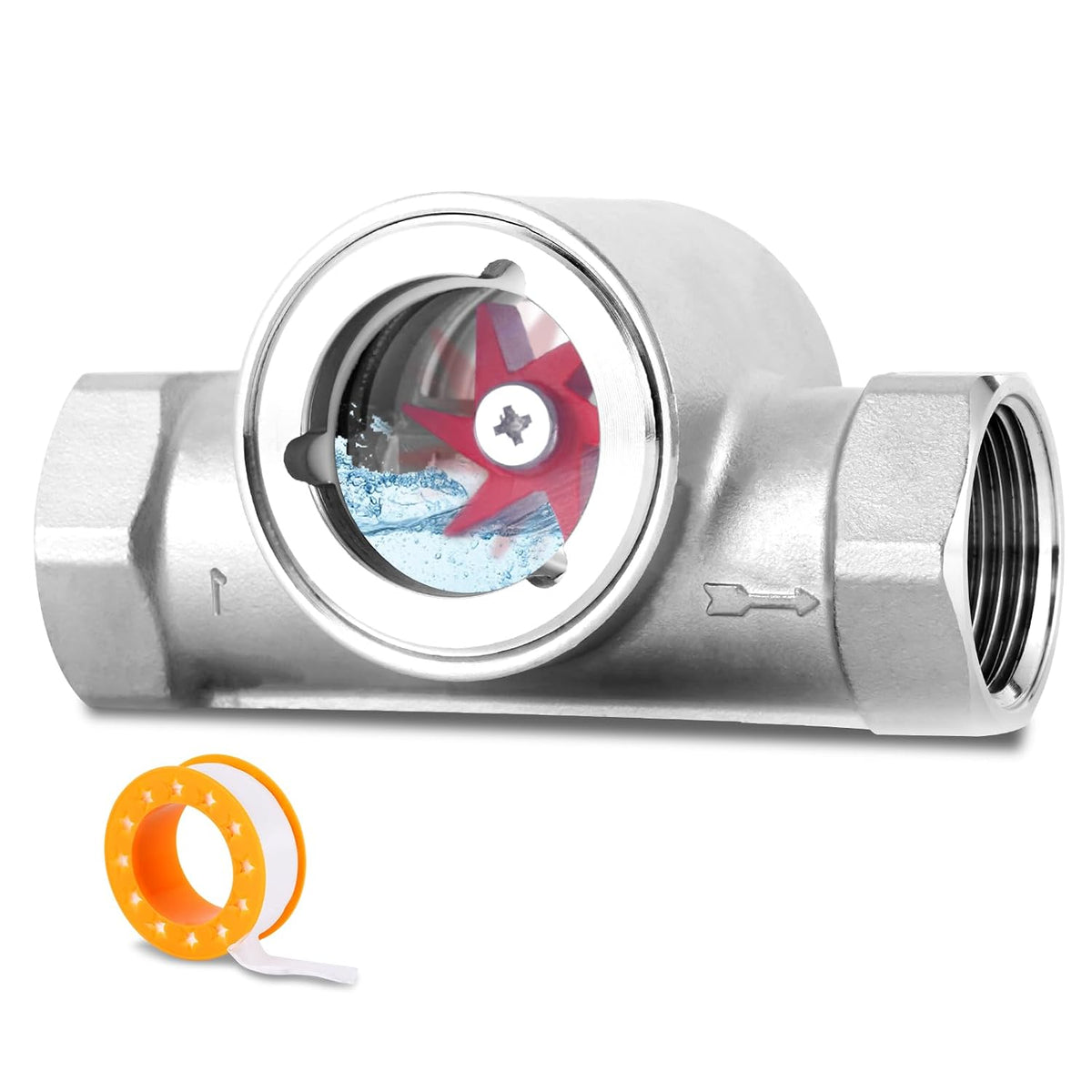 1" NPT Water Flow Indicator Flow Meter Indicator with Tape Stainless Flowmeter for Water Oil Gas